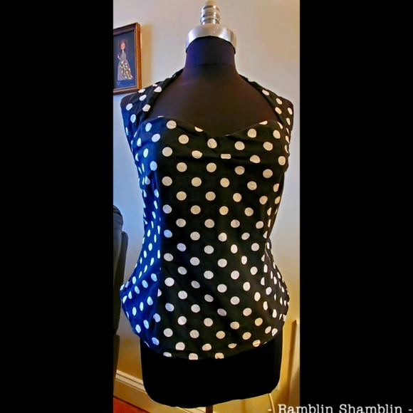 ChicStar XL Black & White Retro Polkadot Halter - Picture 1 of 4